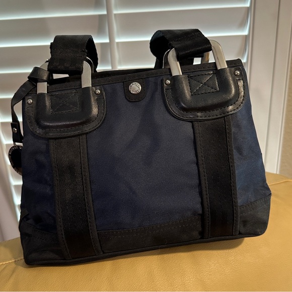 Franco Sarto Handbag, Black Leather and Midnight Blue Nylon, Like New 👜 - Picture 13 of 15